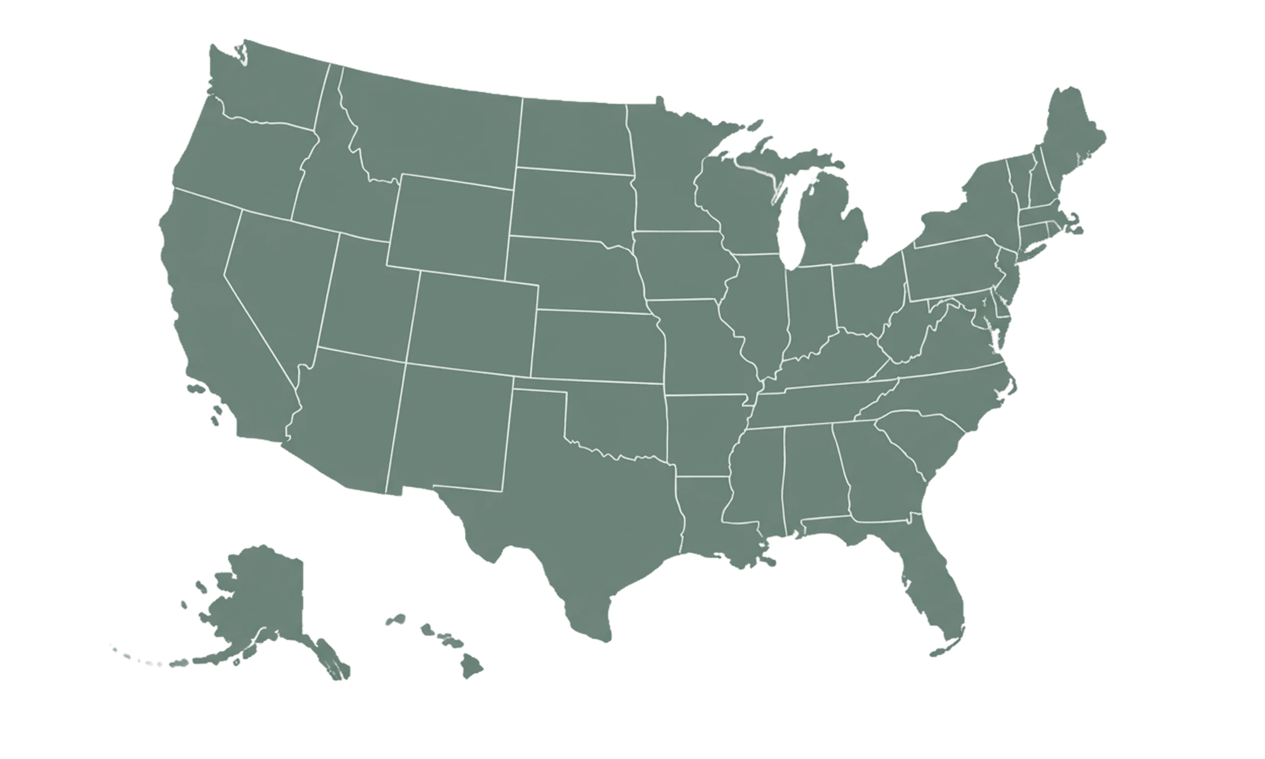 Mapa de los Estados Unidos mostrando los 50 estados